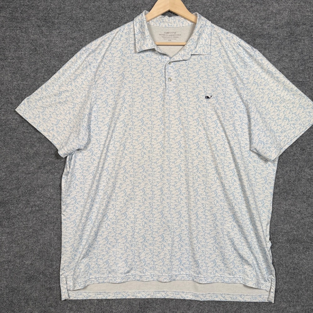 Vineyard Vines Mens Size XXL Polo Shirt White OTG On the Go Sankaty‎ Fly Fishing